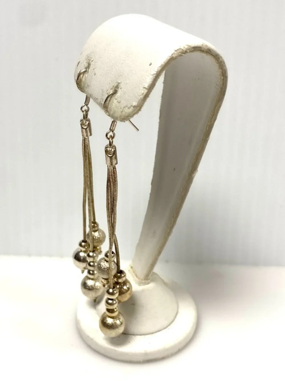 m947 Vintage 925 Sterling Silver 3-strand Long Pierced Dangle Earrings